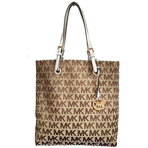 michael kors large signature tote in beige ebony bordeaux|Michael Kors usa.